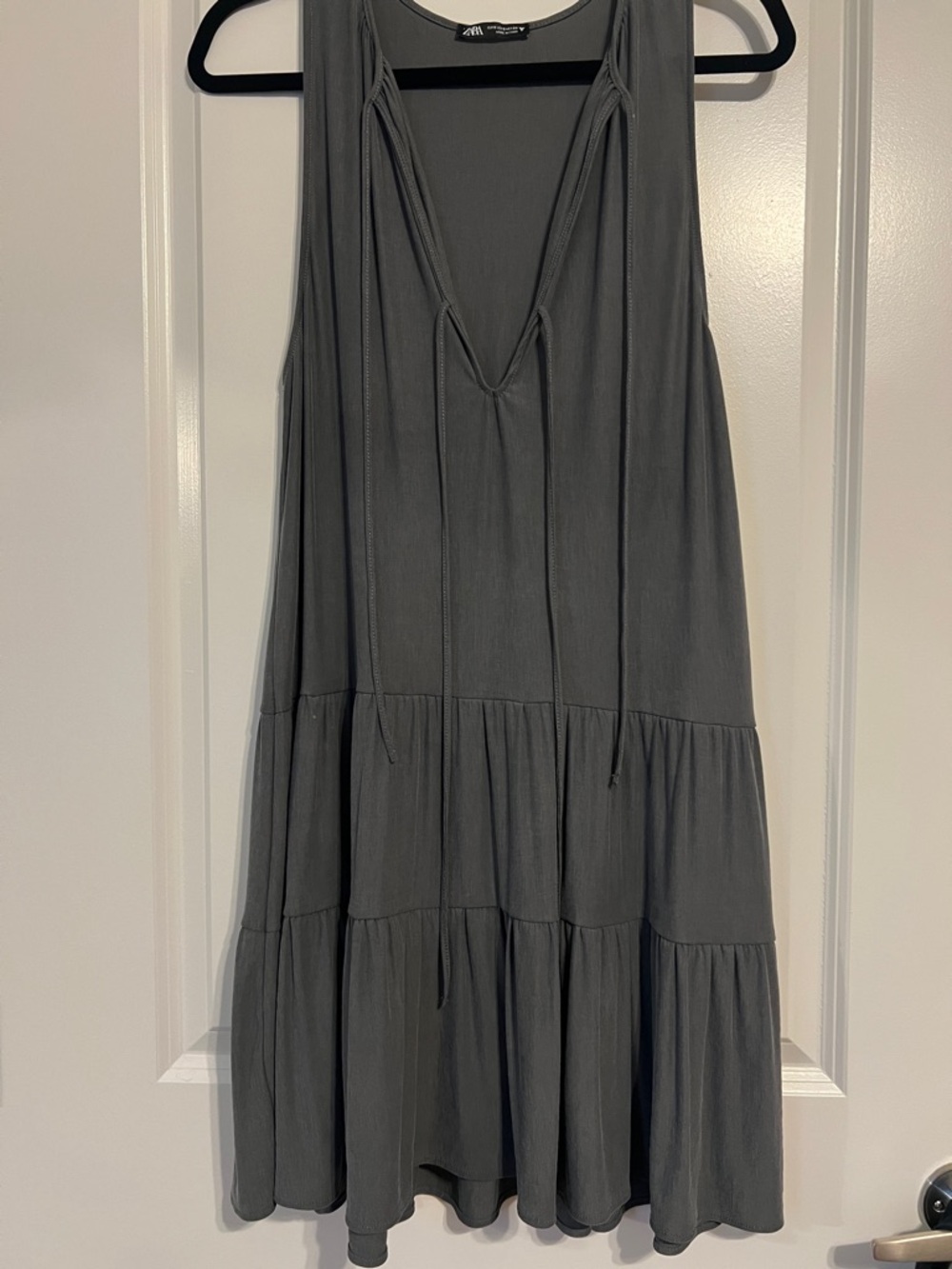 Zara Charcoal Gray Sleeveless Tiered Midi Dress